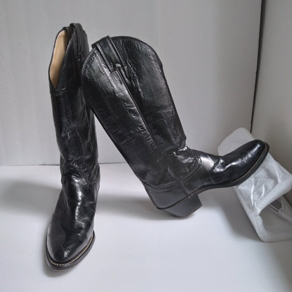 Justin Women's Vintage 1970's Black Eel Skin Cowboy Boots Made In U.S.A. Sz 7.5 - Picture 16 of 16